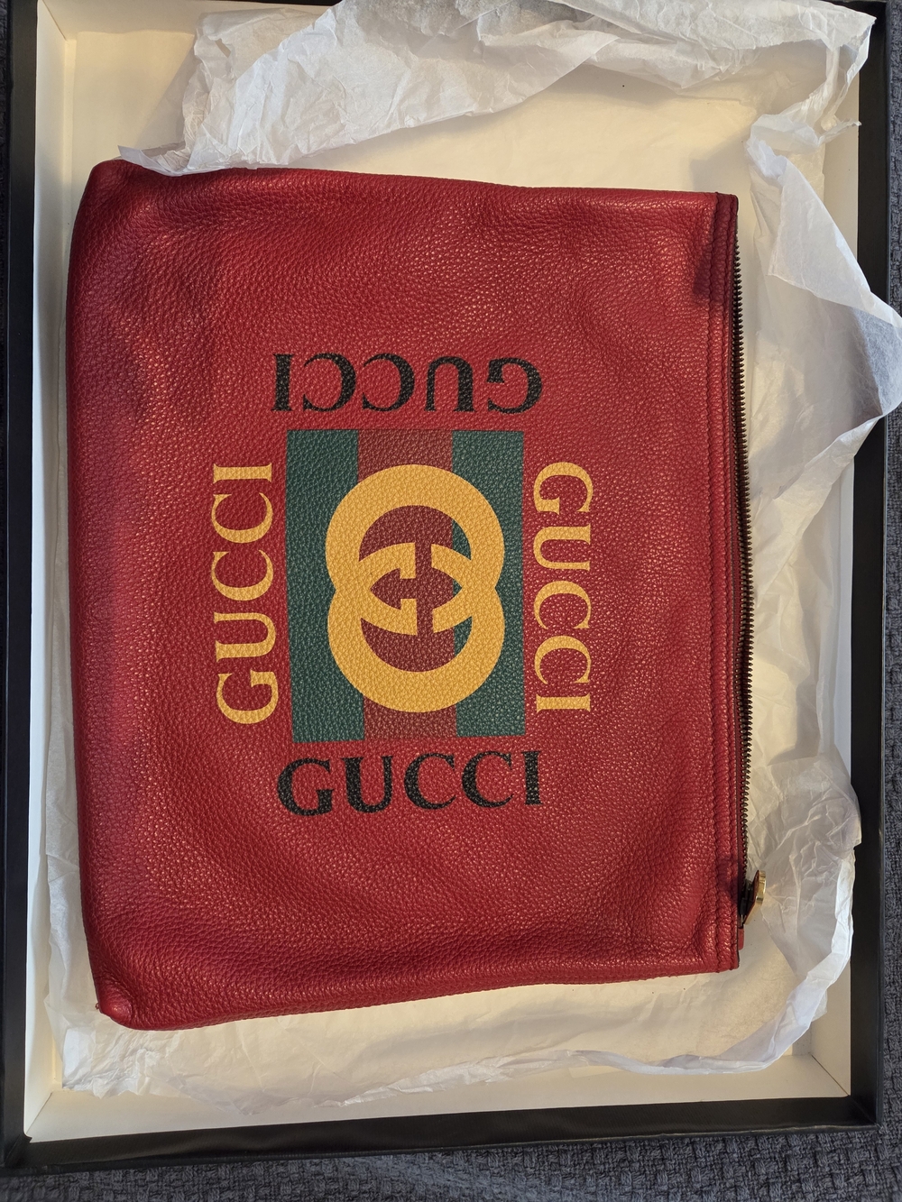 Gucci Red Leather Logo Pouch